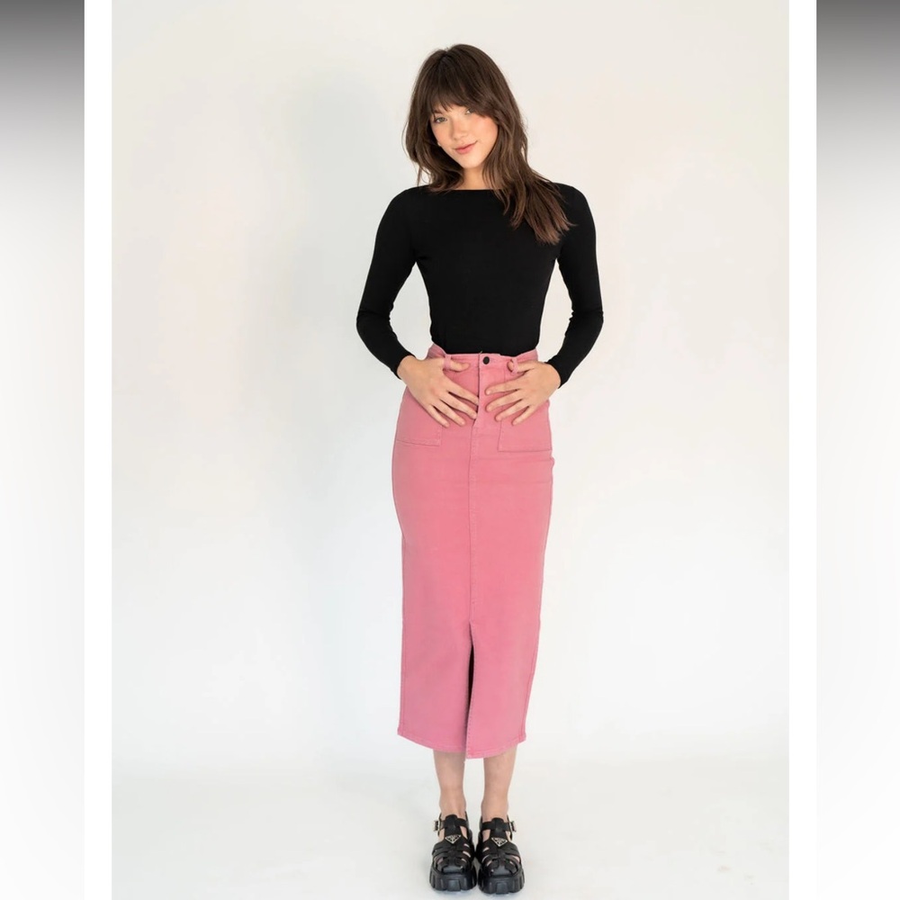 MIDI DENIM SKIRT WITH FRONT SLIT